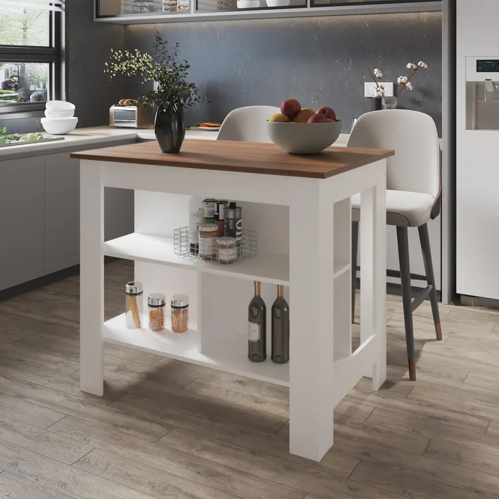 Aztec Kitchen Island Open Storage Mahogany White Melamine Finish fm furniture