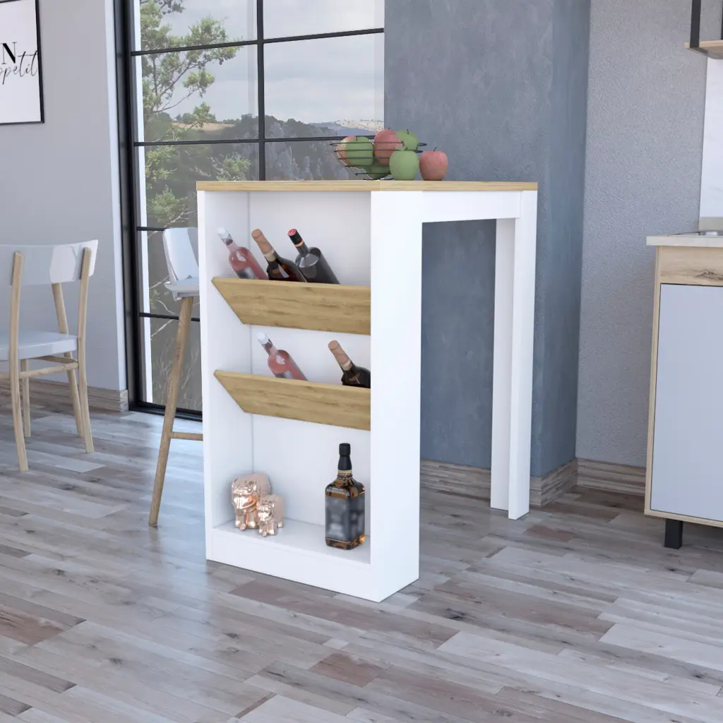Desoto Wine Storage Pedestal Kitchen Island White And Macadamia furniture max