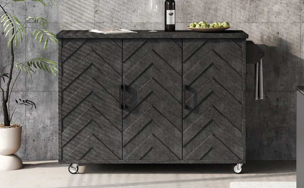 K&K 51.2 Inch 3D Wave Stripes Ash Veneer Kitchen Island Storage rnb