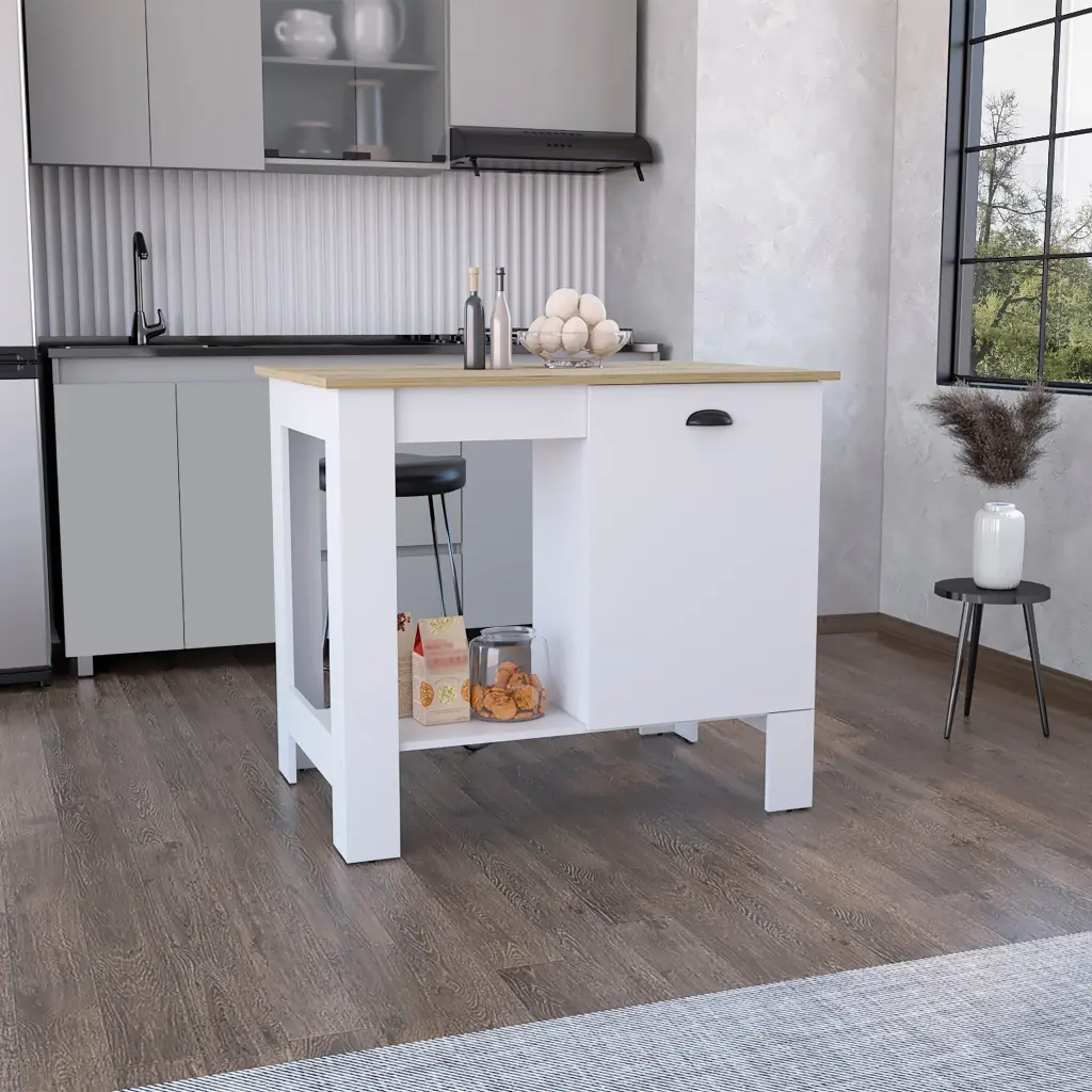 Atenea Kitchen Island Single Door Cabinet Shelf White Macadamia rta muebles colombia