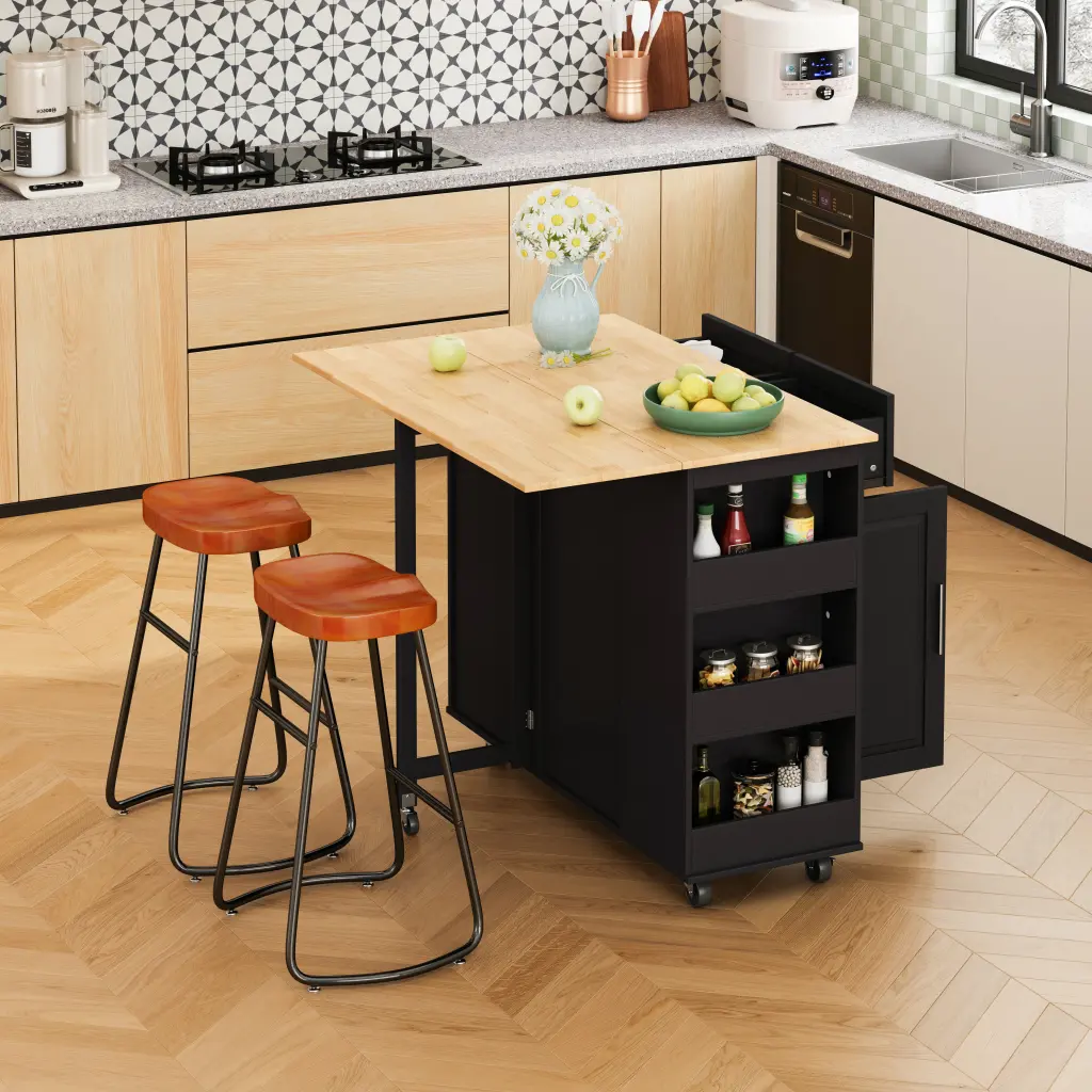 Multi Practical Kitchen Island Shopping Basket and Minimalist Bar Stool spribung