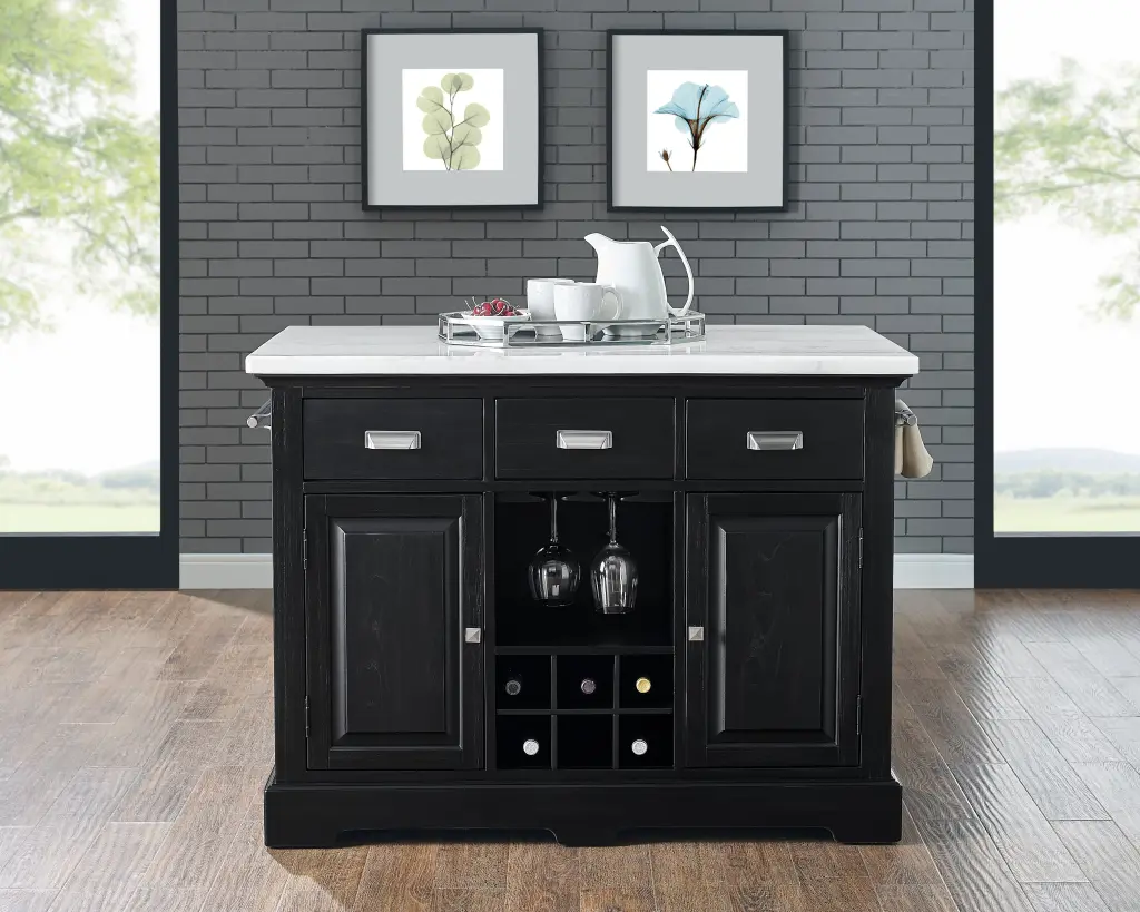 Aspen Kitchen Island Black Stone Top - Stylish and Functional Kitchen Furniture steve silver furniture