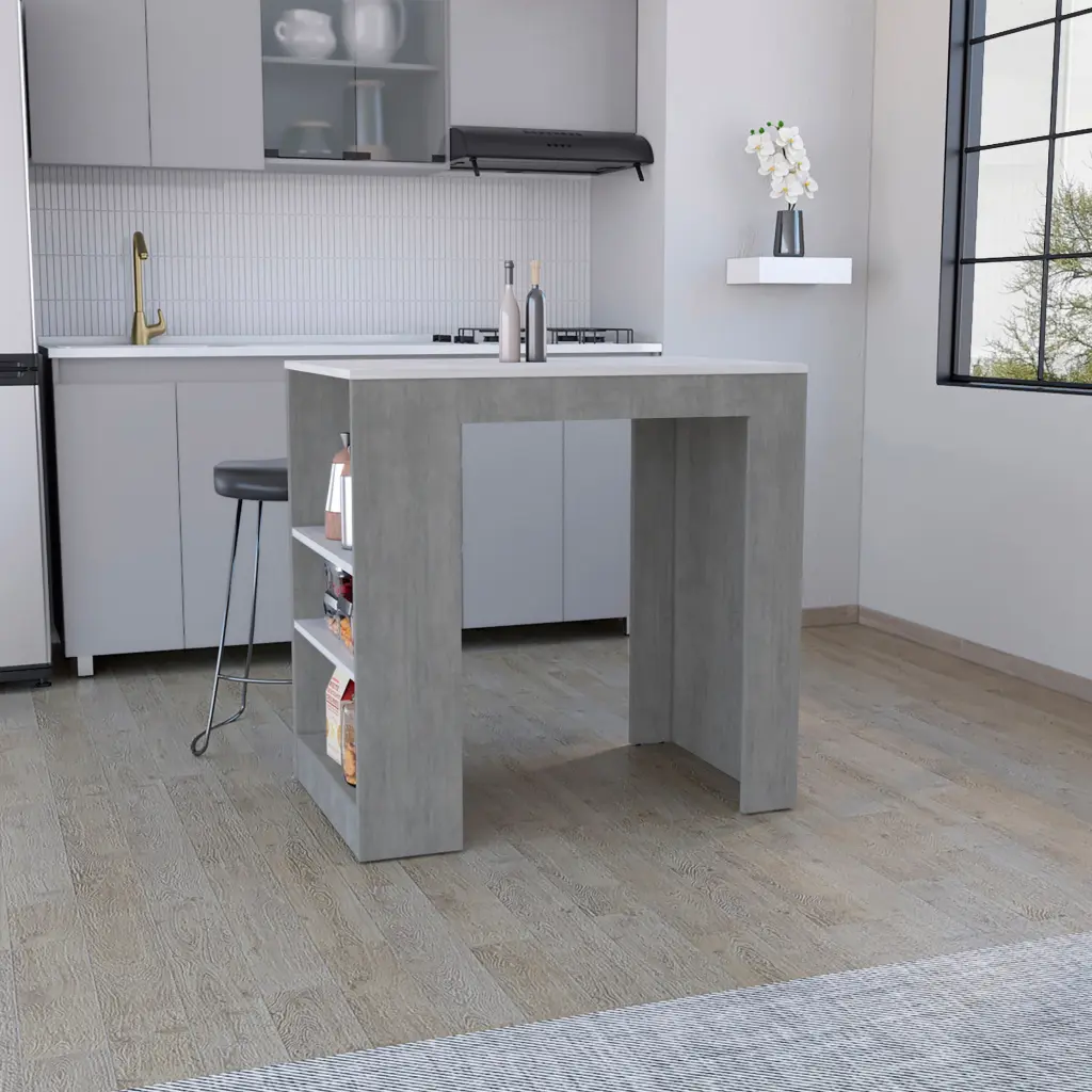 Portree Modern Multicolor Kitchen Island 3 Side Shelves tuhome
