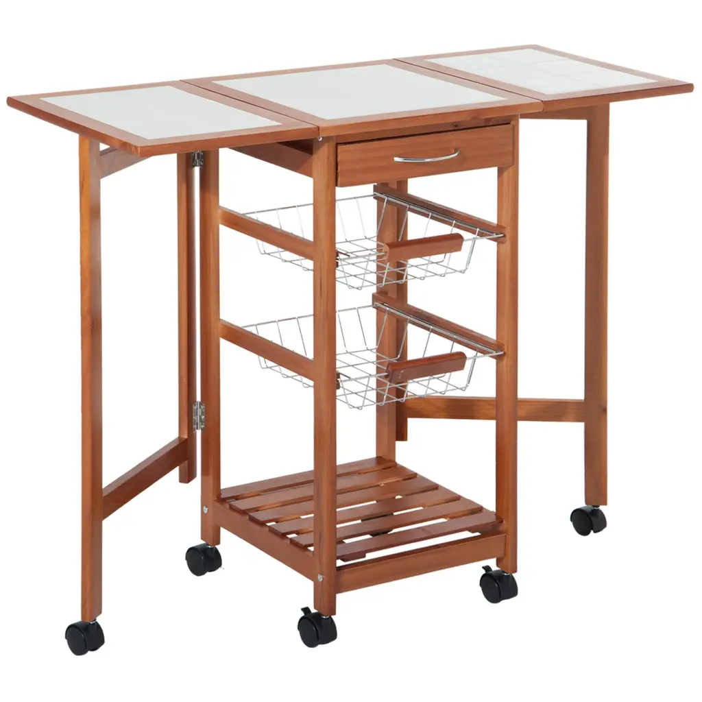 Homcom 37 Inch Modern Timber Kitchen Island Drop Leaf Rolling Shopping Basket aosom business