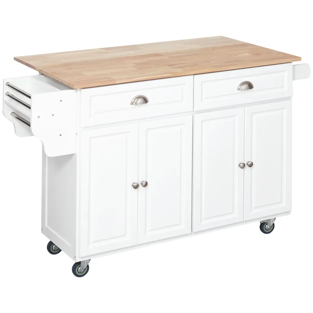 Homcom Rolling Kitchen Island on Wheels Solid Timber Top aosom business