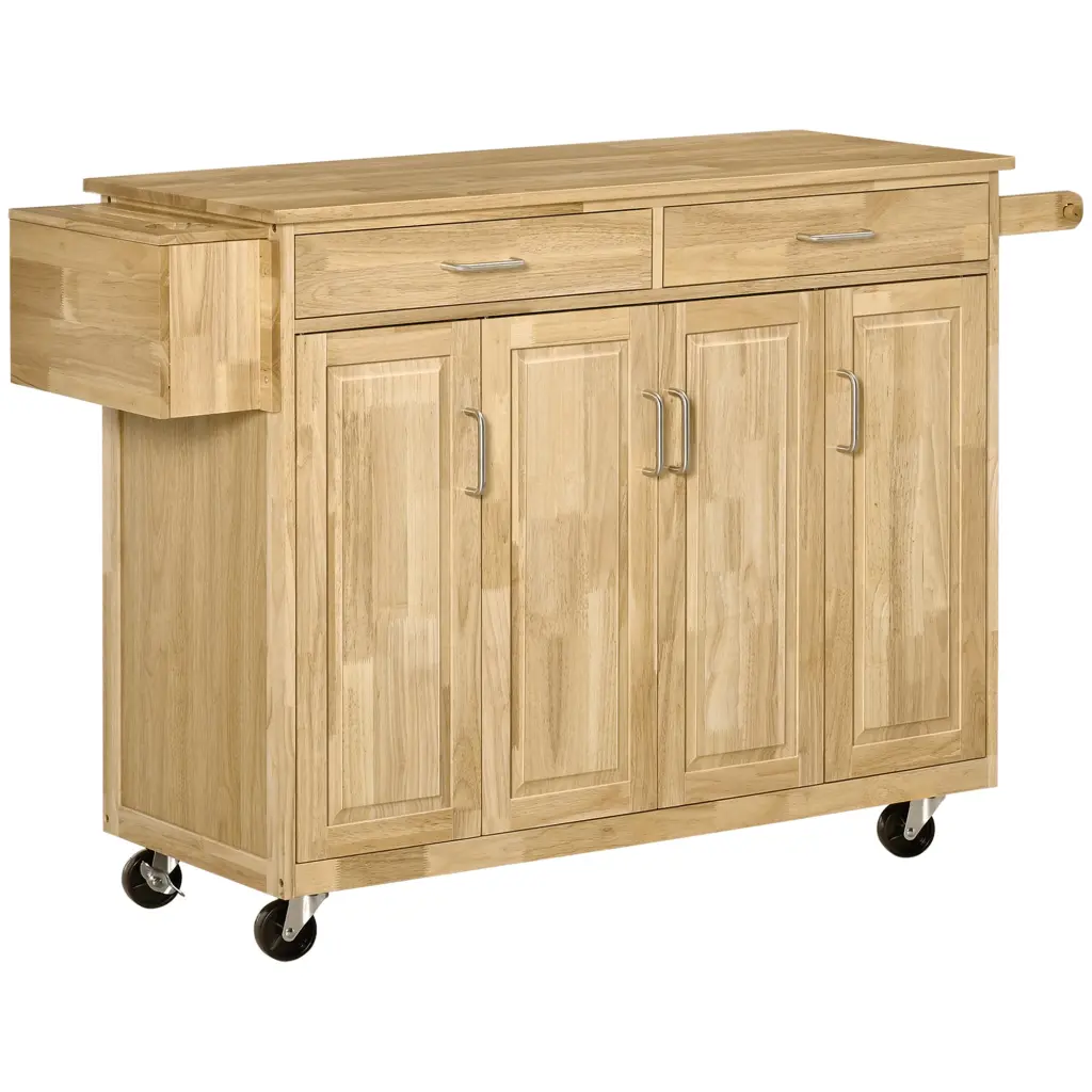 Natural Hardwood Kitchen Island on Wheels Shopping Basket and Drawers aosom business