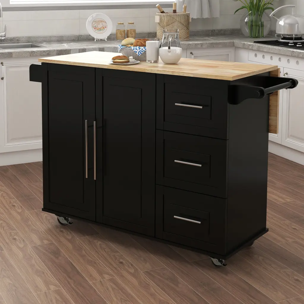 Kitchen Island Spice Rack Towel Rack and Extensible Solid Wood Top cl worthy houseware co.-ltd.