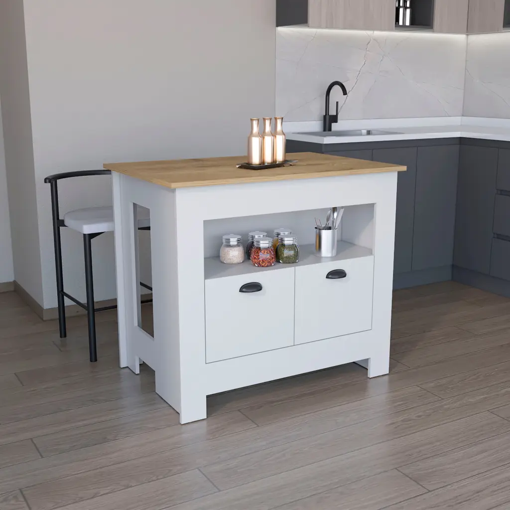 Floyd Kitchen Island 35 H White 2 Doors 3 Shelves White Macadamia Compact Storage depot e-shop