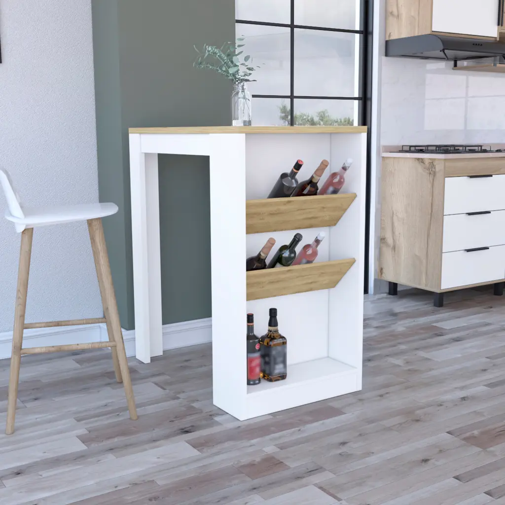Kitchen Island 41 Inches H 2 Bottle Organizer and Shelf White Macadamia Finish depot e-shop