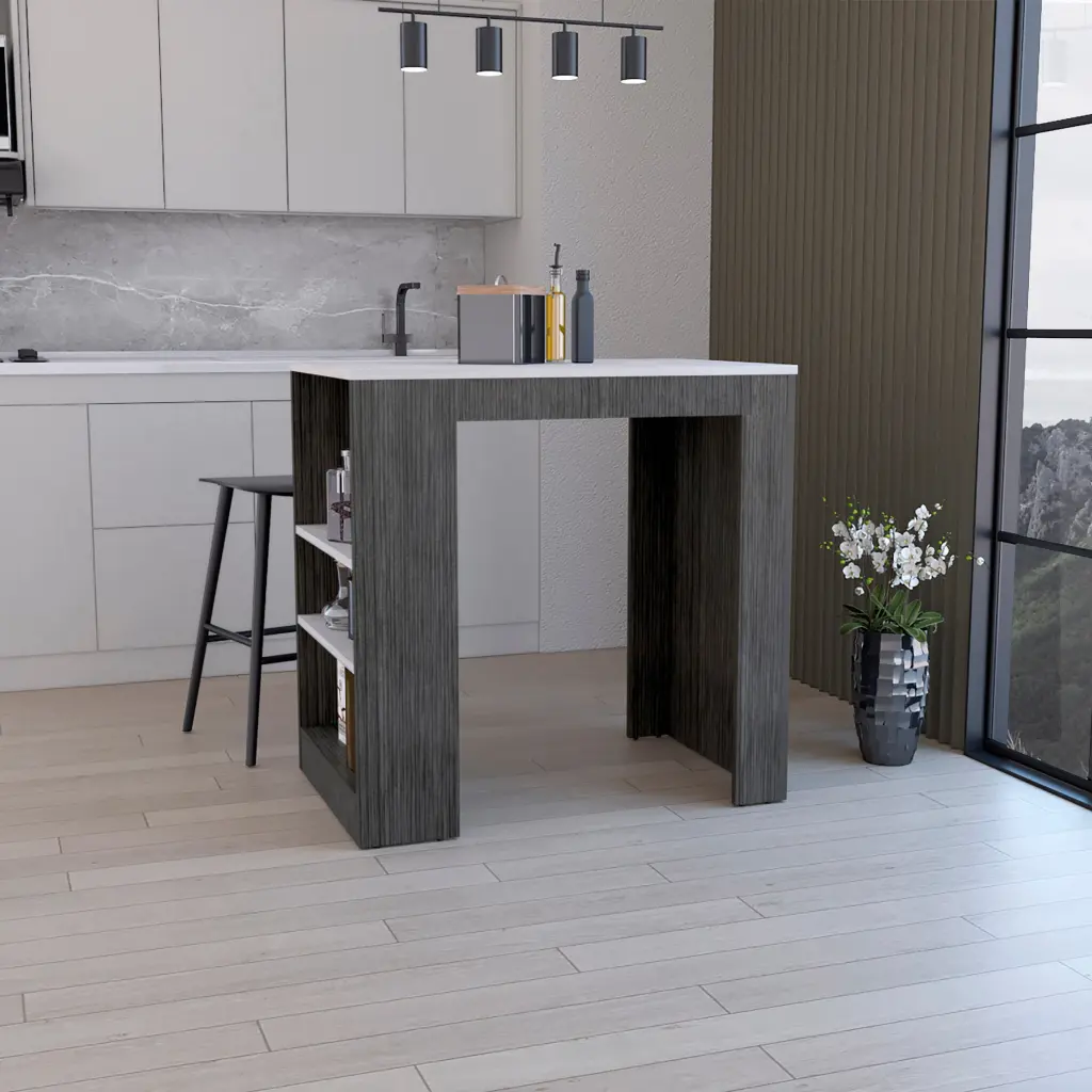 Kitchen Island Kitchen Bar Table 36 Inch H 3 Side Shelves Smokey Oak depot e-shop