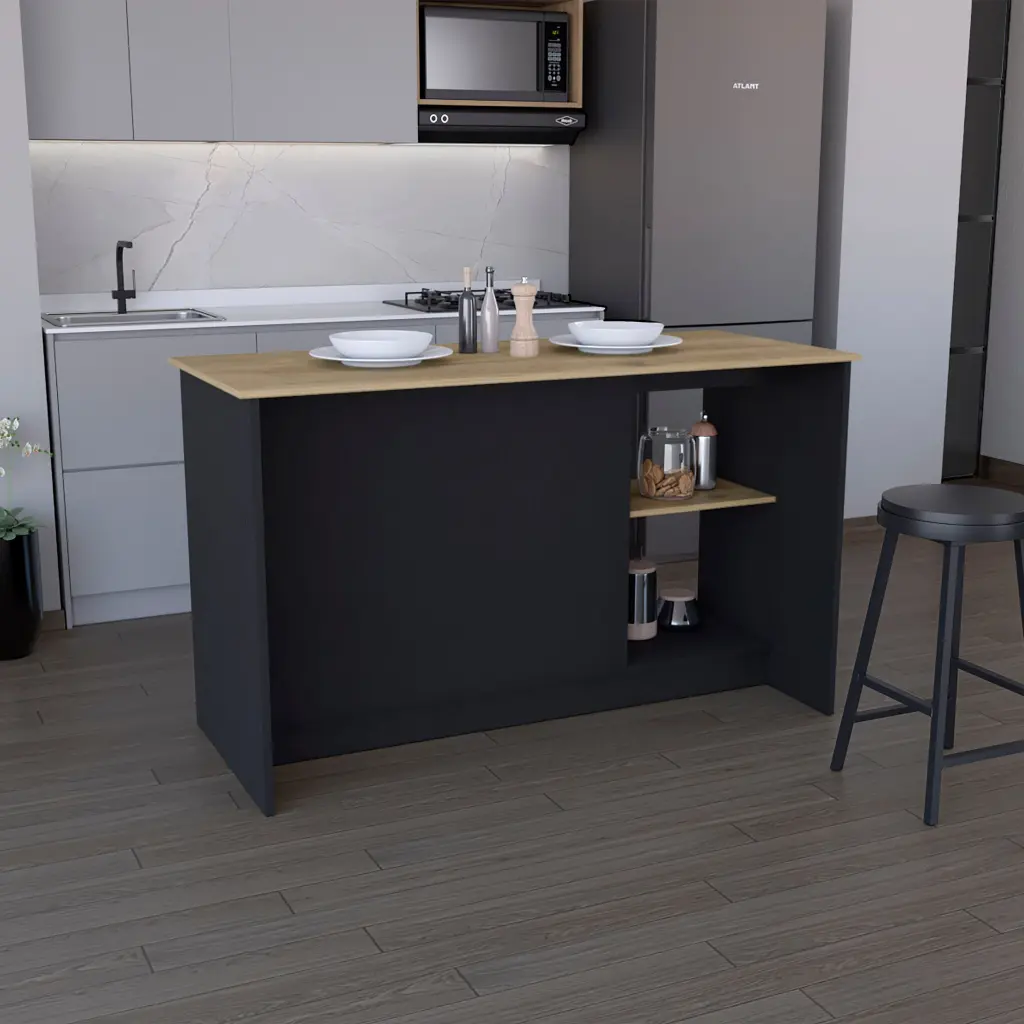 Kitchen Island Large Countertop Open Storage Shelves and Double Doors depot e-shop
