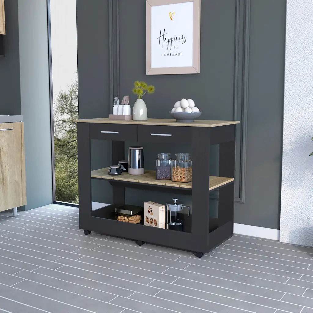 Brooklyn 46 Kitchen Island Two Shelves and Two Drawers Multicolor Kitchen fm furniture