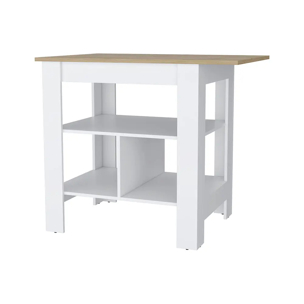 Adeline 3 Shelf Kitchen Island White And Macadamia White MDF furniture max