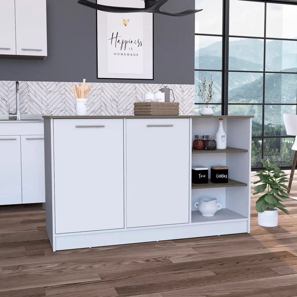 Beacon Falls White And Dark Brown 3 Shelf Kitchen Island Storage furniture max