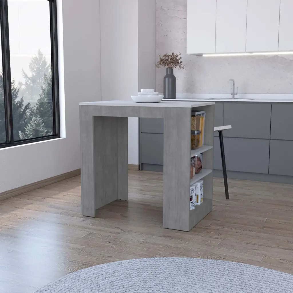 Concrete Gray and Ibiza Stone Counter Height Table Top Kitchen Island furniture max