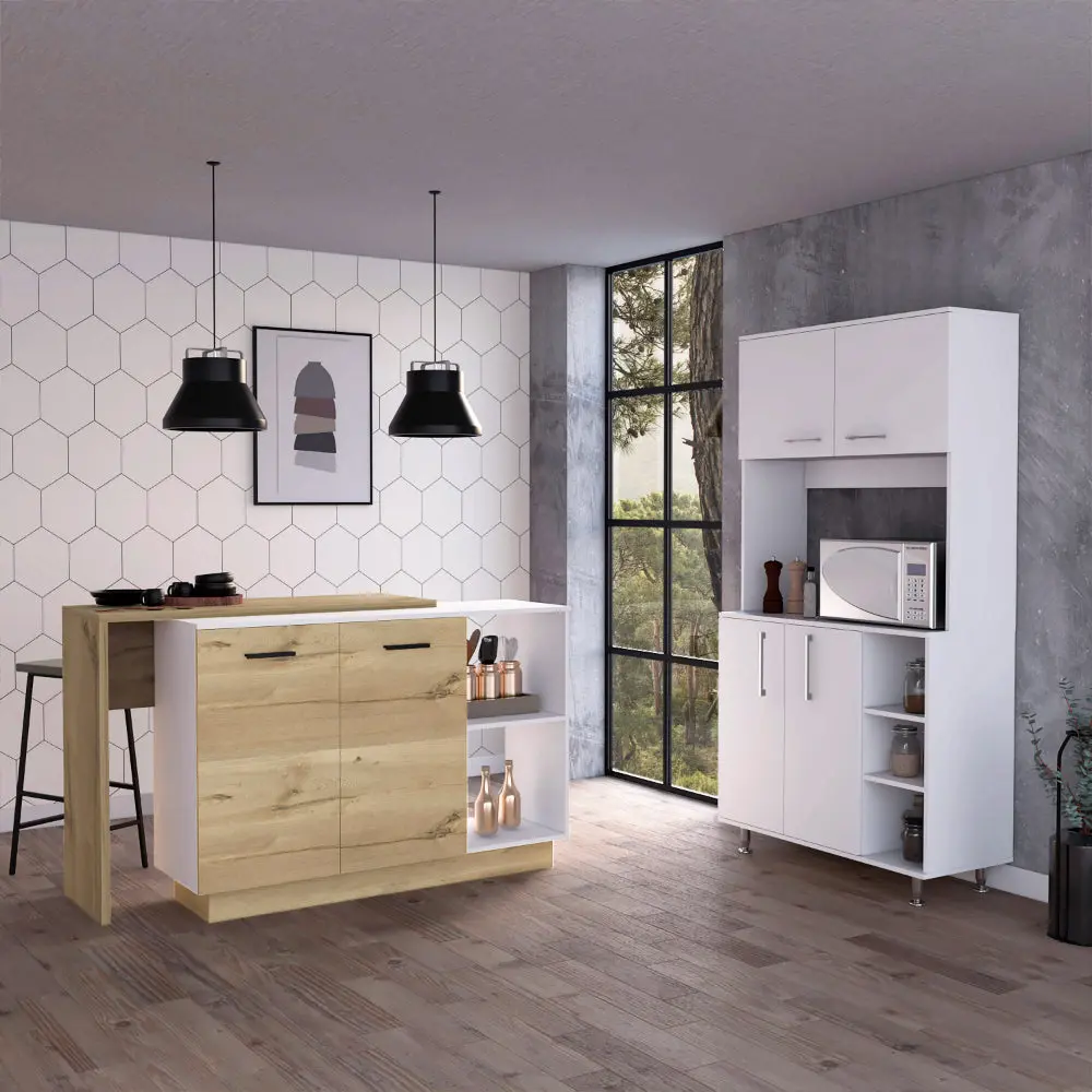 Dorchester 6 Shelf 6 Door 2 Piece Kitchen Set Island And Pantry furniture max