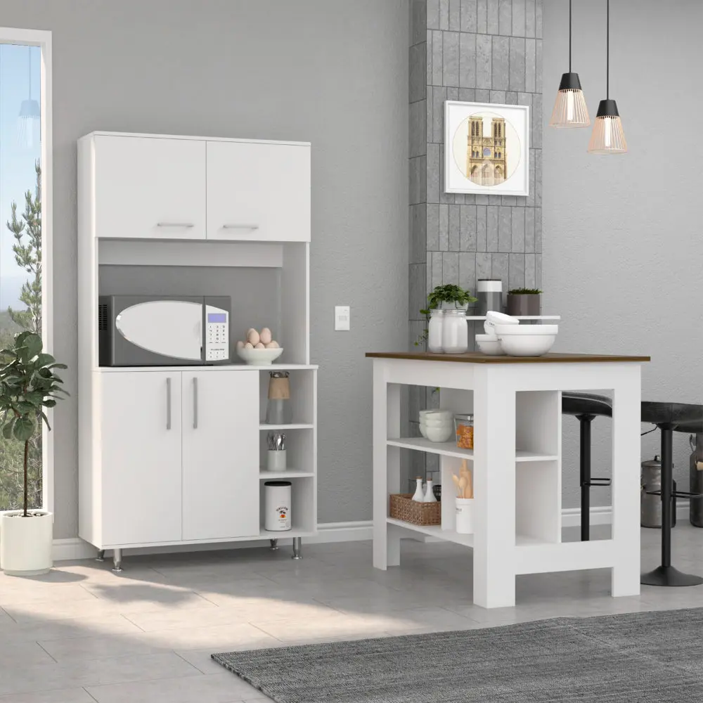 Ralston 7 Shelf 4 Door 2 Piece Kitchen Set Kitchen Island and Pantry Storage furniture max