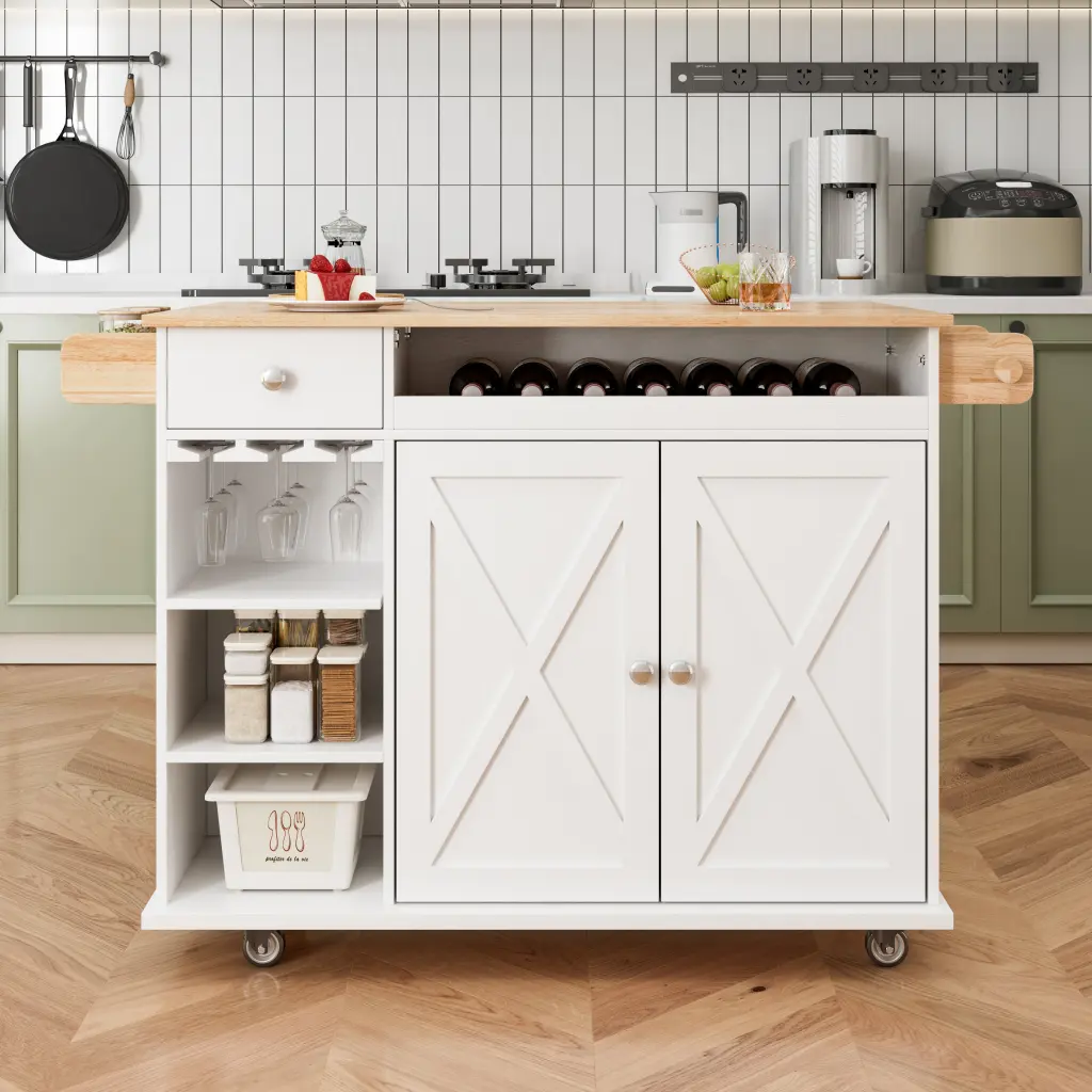 44 Inch Kitchen Island Solid Timber Top Wine Storage and Spice Rack haiyi furniture