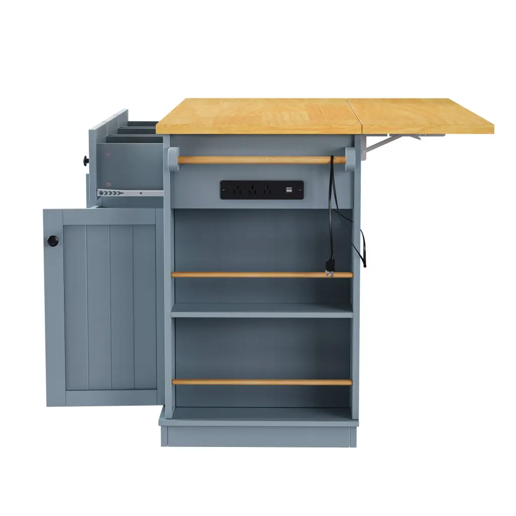 K&K 53Inch Large Kitchen Island 2 Bar Stools Power Outlet Door Storage k-k store