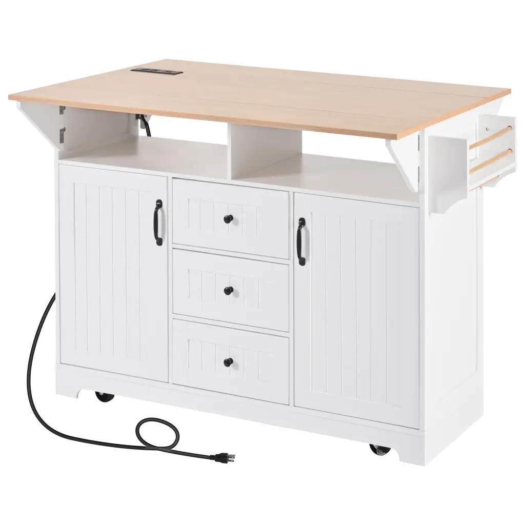 K&K 55.7 Inch Large Kitchen Island 2 Drop Leaves and Rolling Baskets k-k store