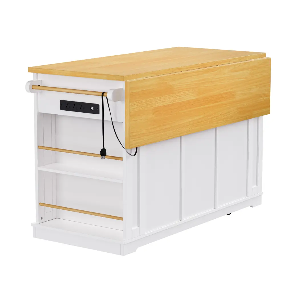 K&K 53 Inch Large Kitchen Island 2 Bar Stools Power Outlet Door Storage Modern Design k-k store
