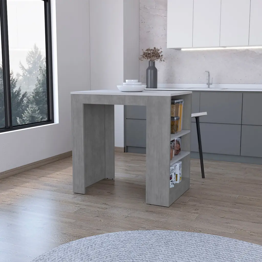 Harlan Kitchen Island Counter Height Table Top 3 Side Shelves rta mubles colombia