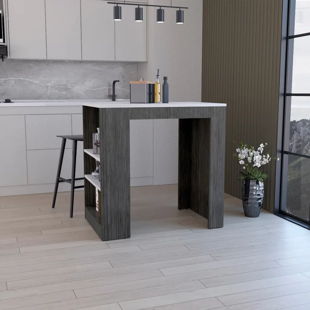 36 Inch Kitchen Island Bar Table 3 Side Shelves Smokey Oak Finish rta mubles colombia