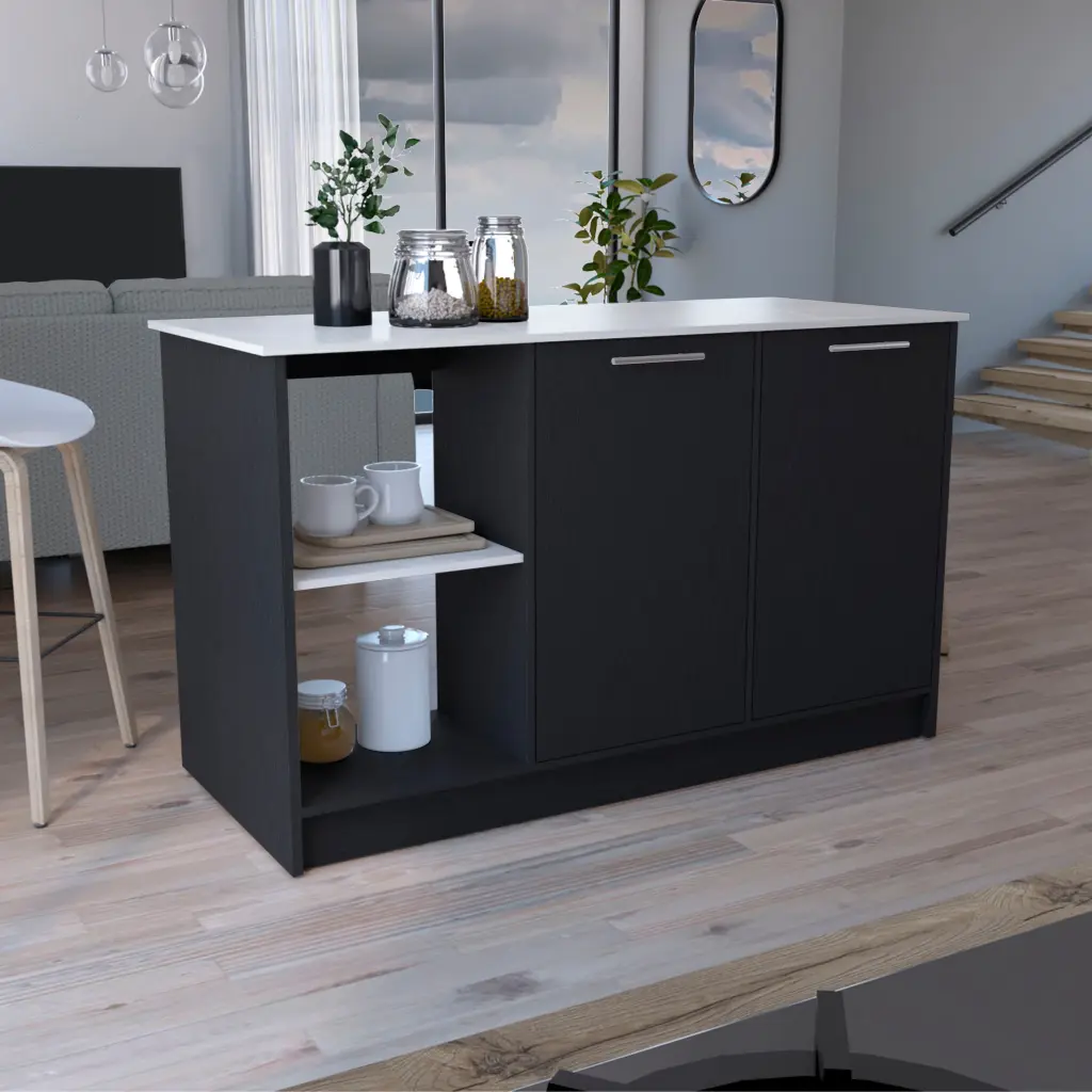 Juniper Kitchen Island Large Top Surface Double Door Cabinet Storage rta muebles colombia