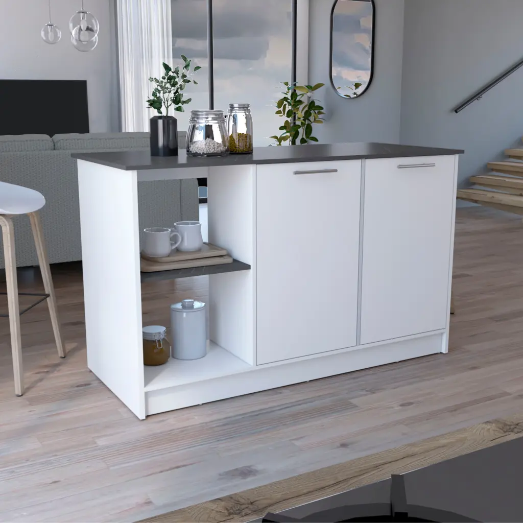 Juniper Kitchen Island Large Top Surface Double Door Cabinet And Storage Shelves rta muebles colombia