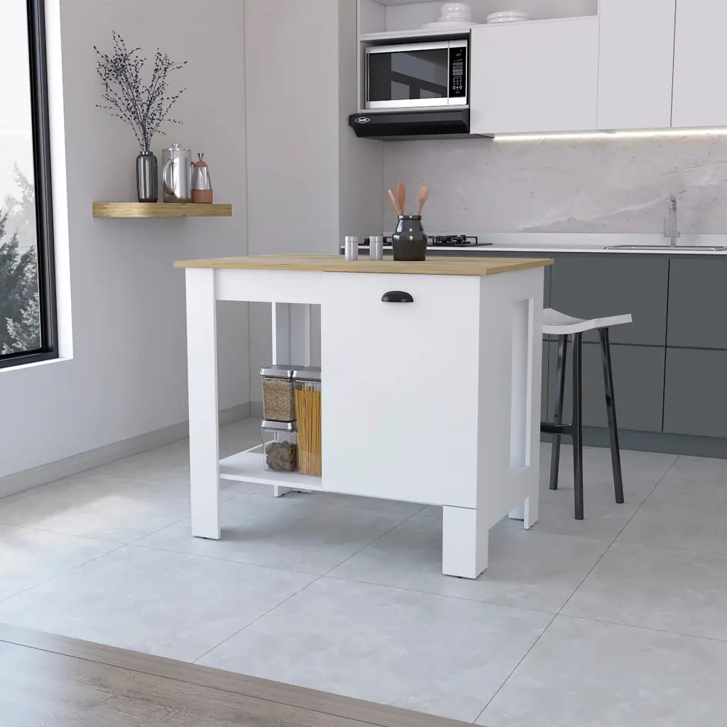 Lander Kitchen Island Single Door And Lower Open Shelf Multicolor Finish rta muebles colombia