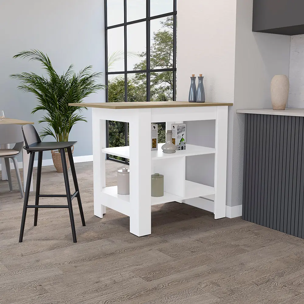 Kitchen Island Pompeya Three Shelves White Finish Multicolor Particle Board treevol furniture