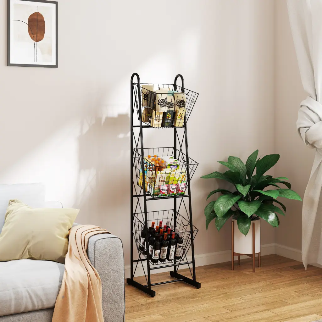 3 Tier Kitchen Storage Basket Organizer Freestanding Metallic Wire Rack rnb