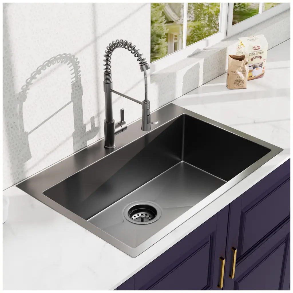33X22 Inch Gunmetal Black Topmount 18 Gauge 304 Stainless Alloy Metal Kitchen Sink alwen