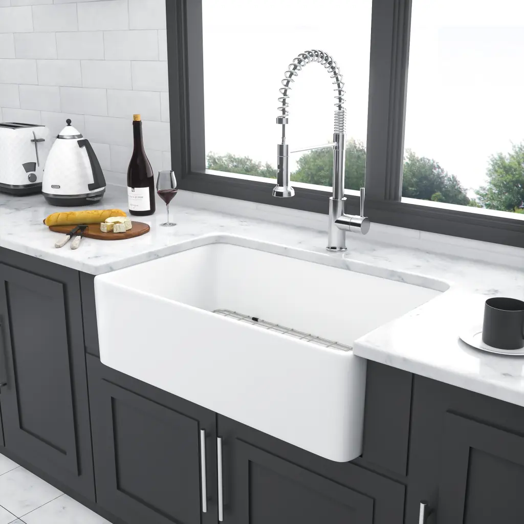 33 Inch White Farmhouse Sink Apron Front Porcelain Single Bowl Kitchen Sink lordear