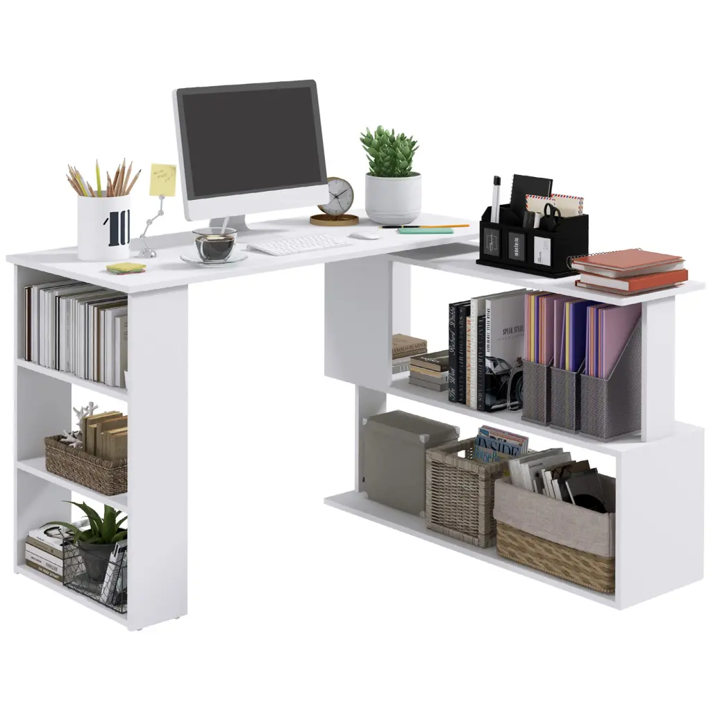L Shaped Corner Desk 360 Degree Rotating Home Stationery Desk Storage Modern Workstation aosom business