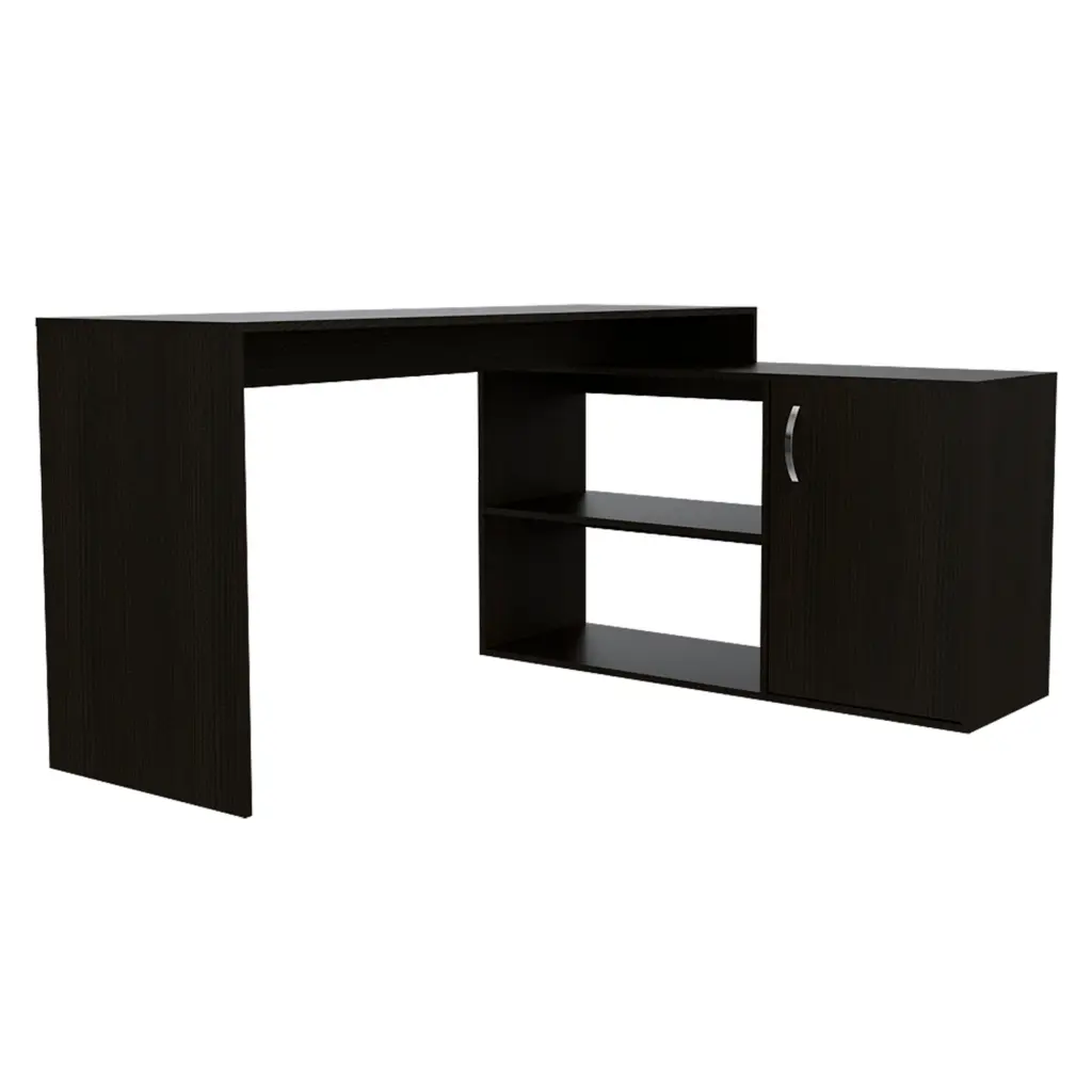 L Shaped Desk Stationery Black Particle Board Workstation treevol furniture