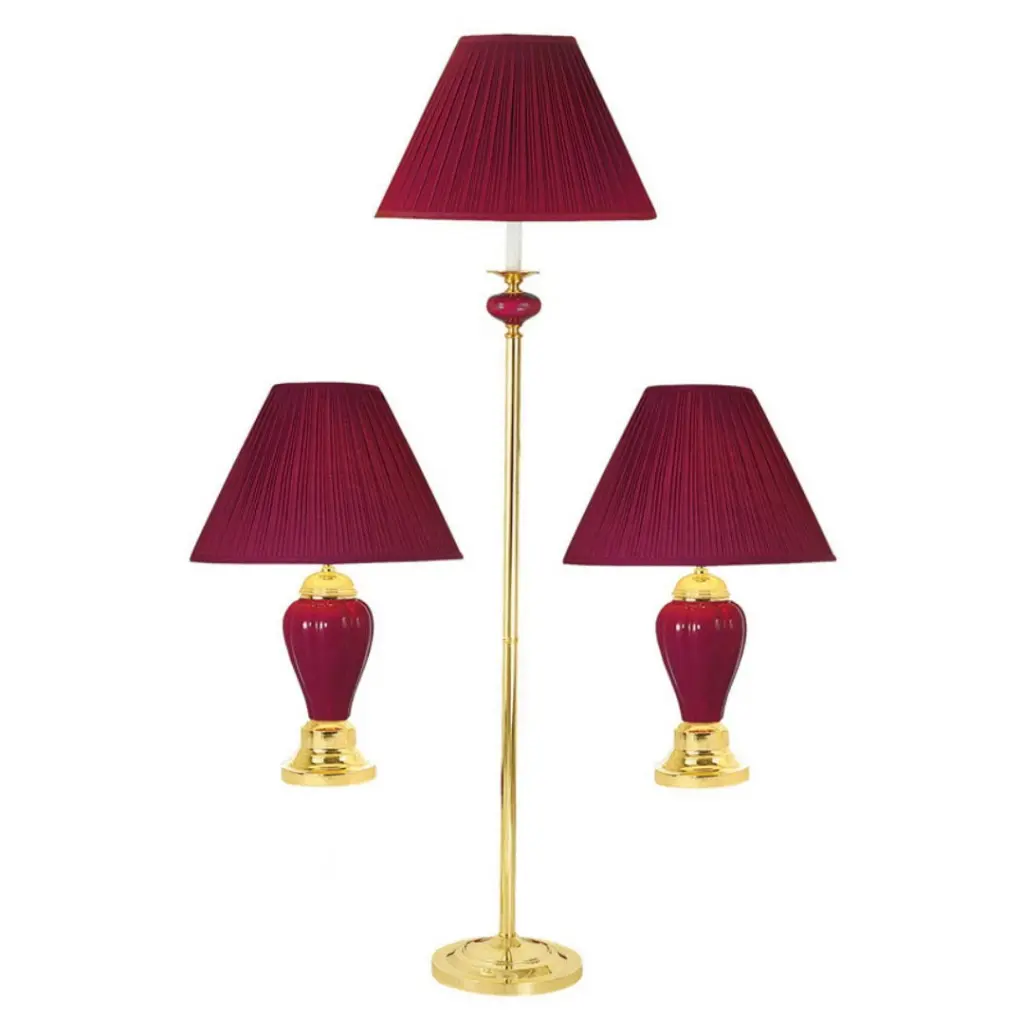3 Piece Porcelain Lamp Set Floor And Table Lamps Burdy Finish Burgundy california home