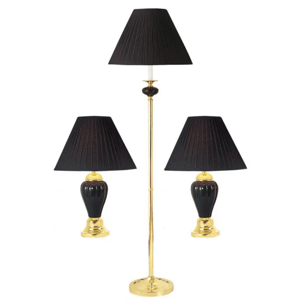 3 Piece Porcelain Lamp Set Includes Floor and Table Lamps Black Finish california home