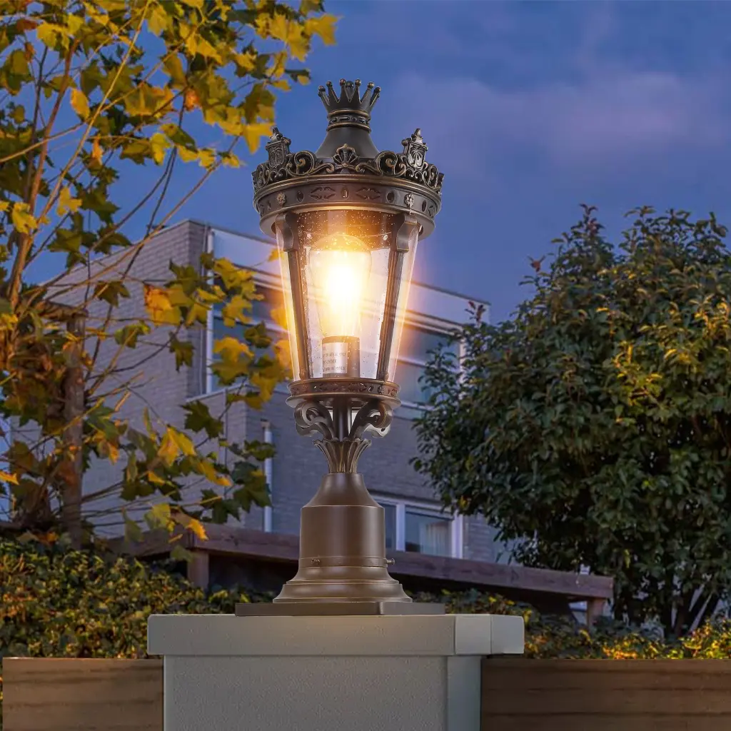 Vintage Crown Outdoor Post Lantern Water Resistant Decorative Lamp lighting commune