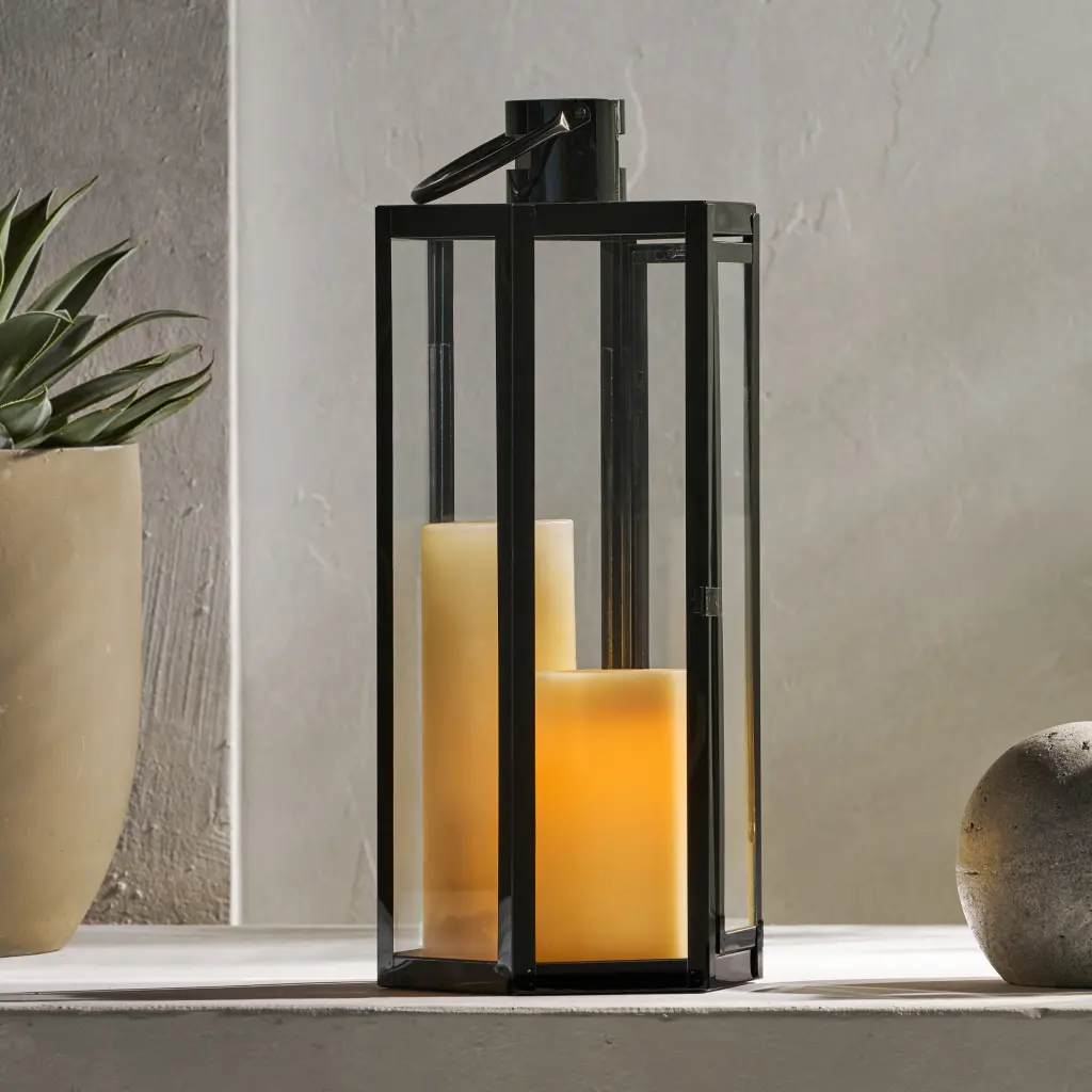 Frank 23 Inch Black Stainless Alloy Metal Lantern Outdoor Decor nh-cozy home