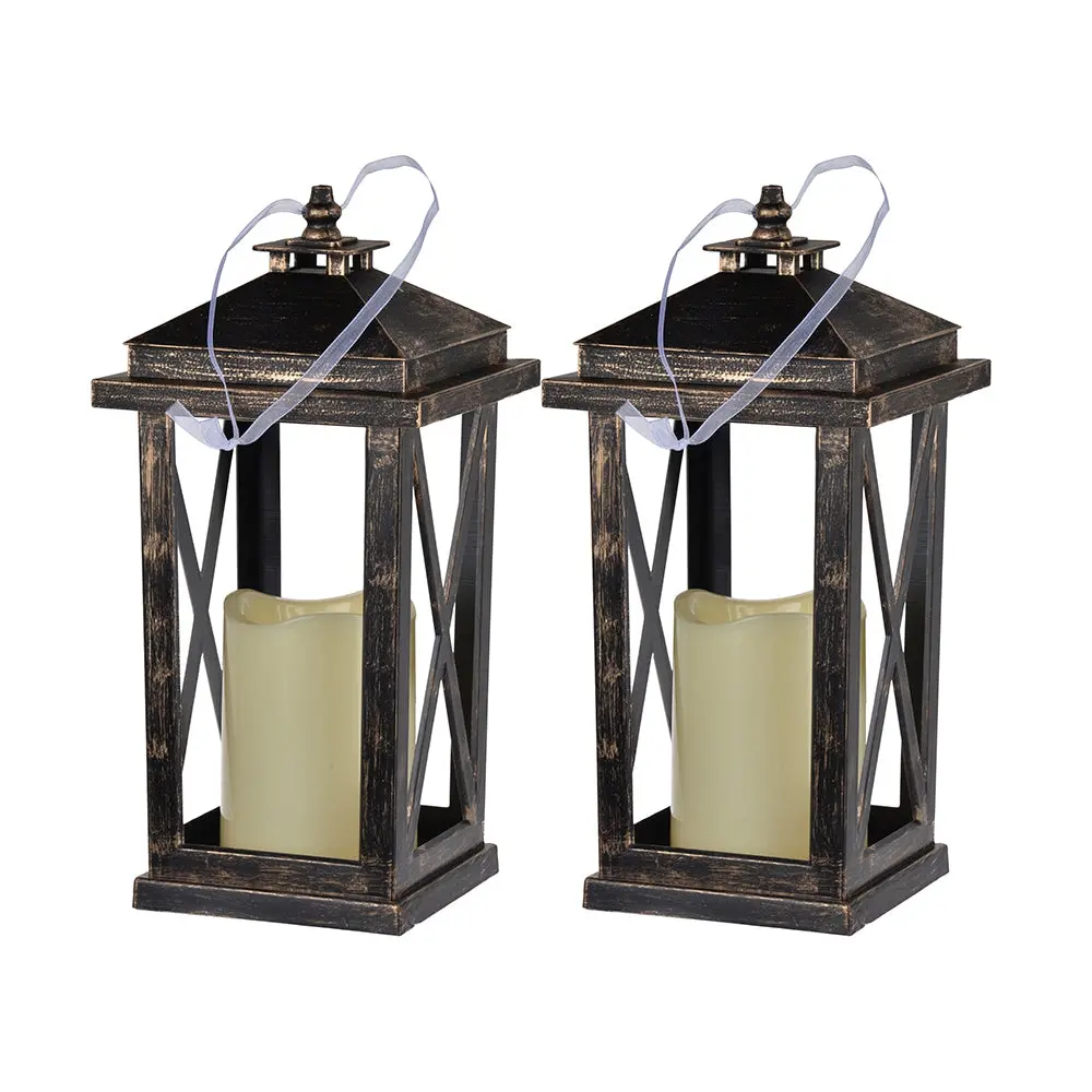 Set 2 Menifee Lantern LED Candle Antique Black Tall 5x5x11 Inches w2078