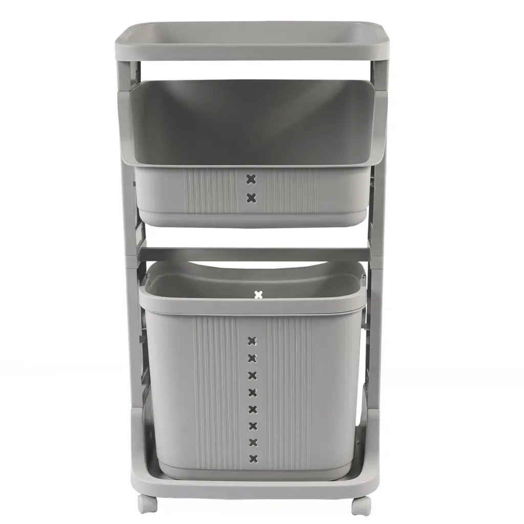 Laundry Basket Polymer Hamper 2 Tier Storage Sorter Wheels Easy Mobility w2181