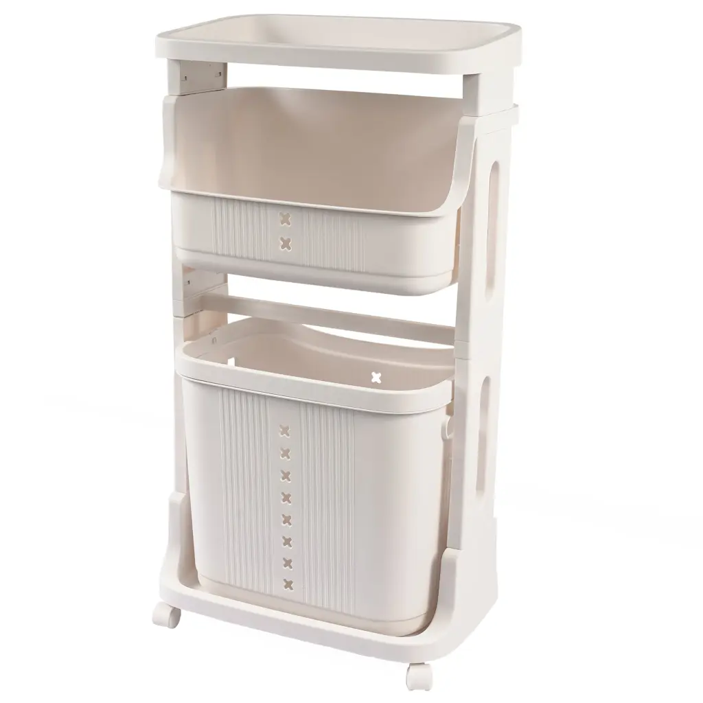 Laundry Basket Plastic Hamper 2 Tier Storage Sorter Wheels w2181