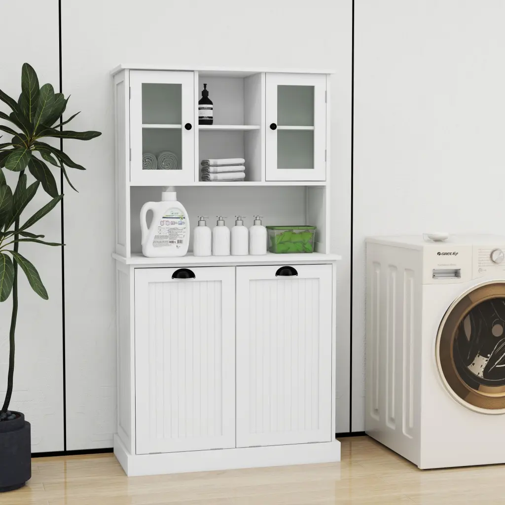 Two Compartment Tilt Out Dirty Laundry Basket Tall Bathroom Cabinet aneway furniture
