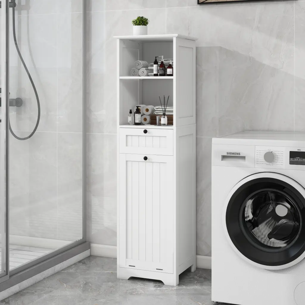 One Compartment One Drawer Tilt Out Laundry Sorter Cabinet White aneway furniture