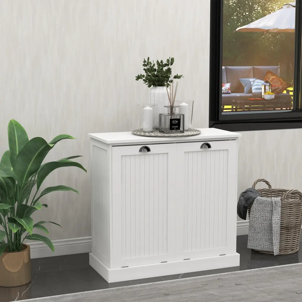 Two Compartment Tilt Out Laundry Sorter Cabinet White MDF rnb