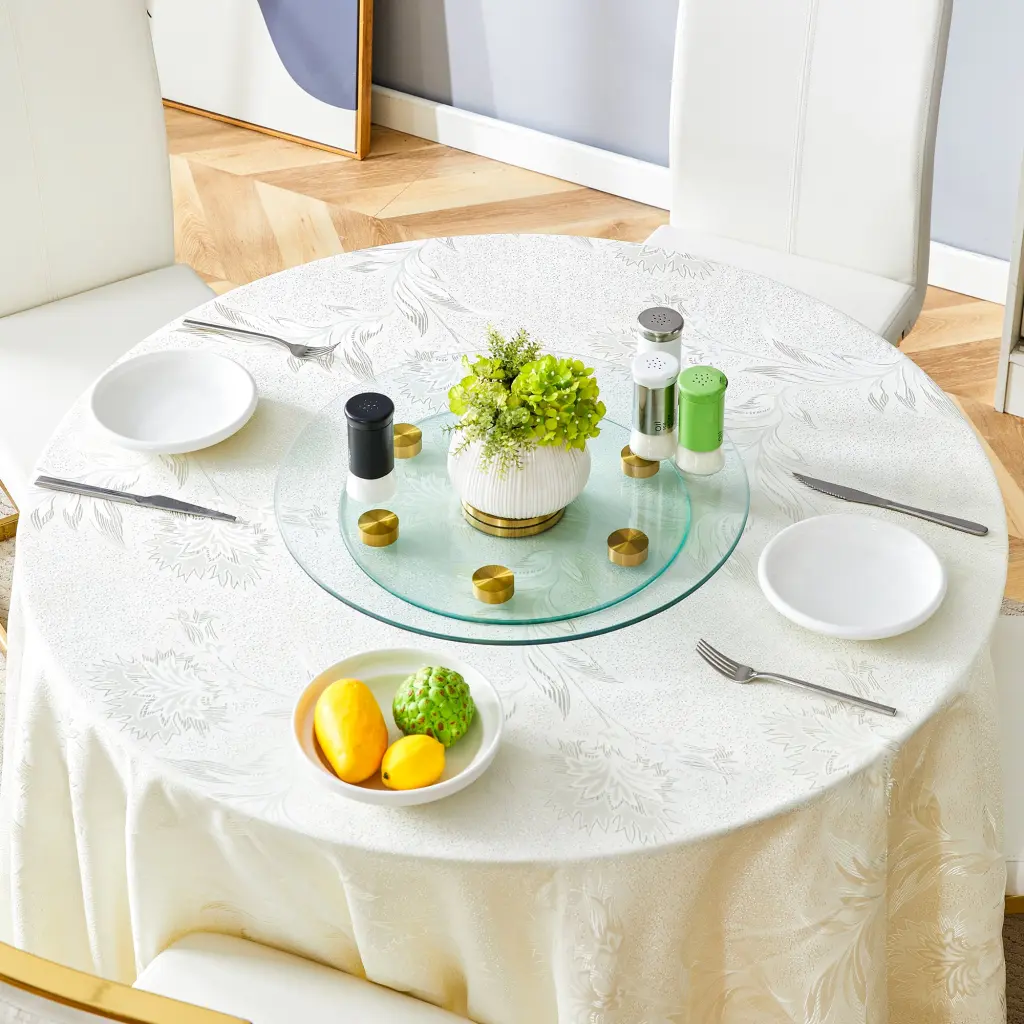 Double Layer Rotatable Round Glass Golden Aluminum Plate Lazy Susan Turntable droom w-1151