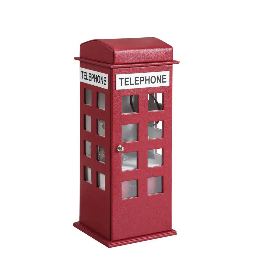 11.5 Tall Leather Accessory Box British Telephone Design Burdy Red california home