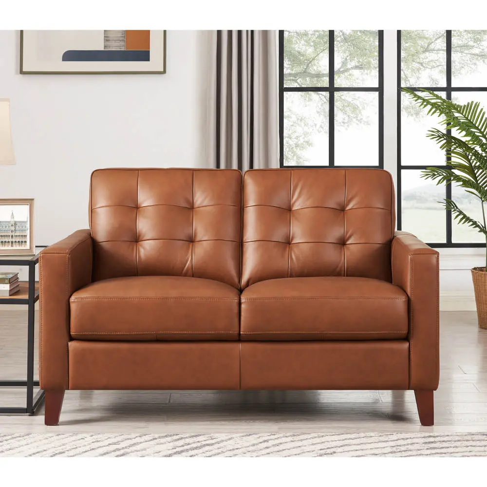 Aiden Hide Loveseat Brown Memory Foam Authentic Hide Comfortable Seating hydeline furniture