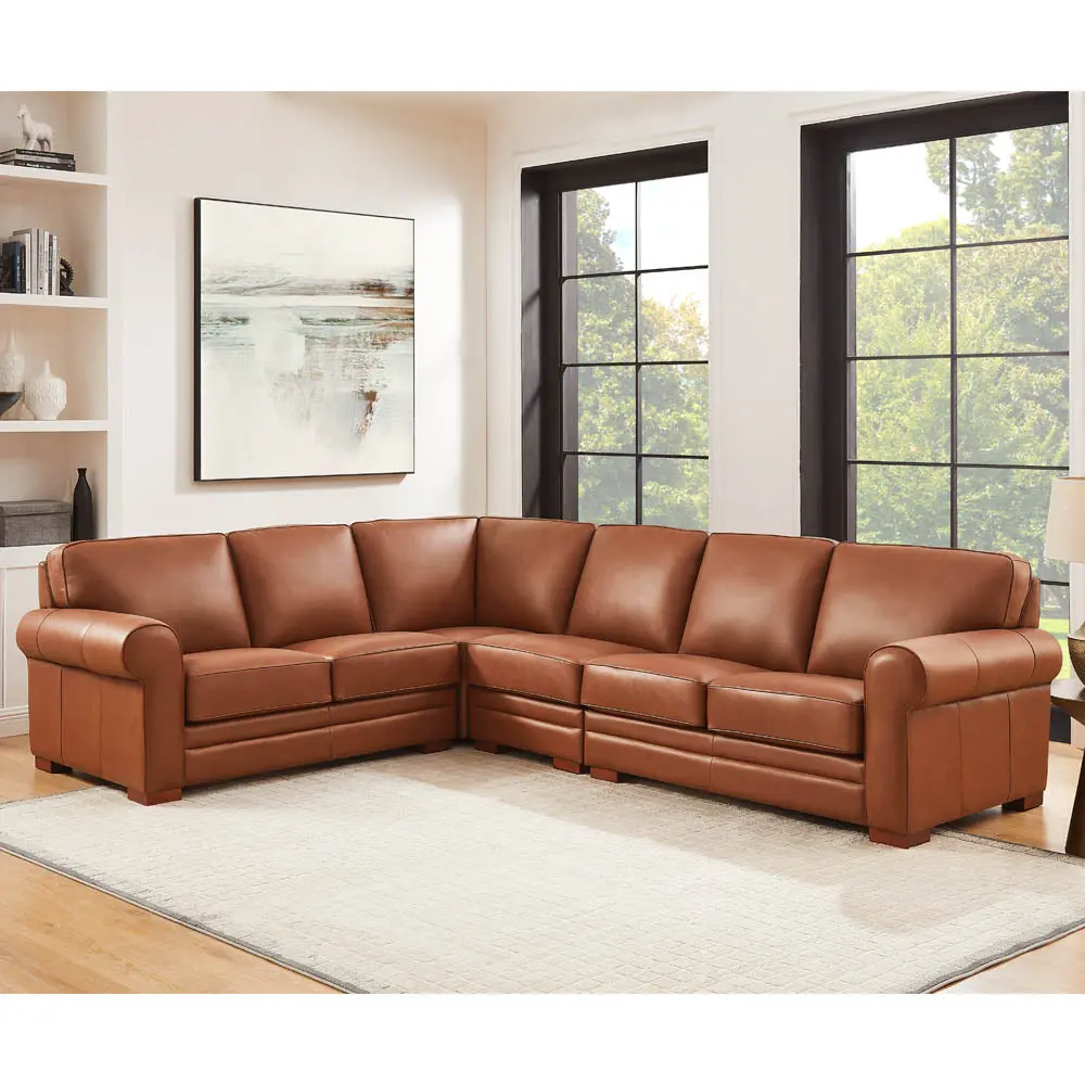 Brookfield Hide L Shaped Convertible Sectional Sofa Brown Authentic Leather hydeline furniture